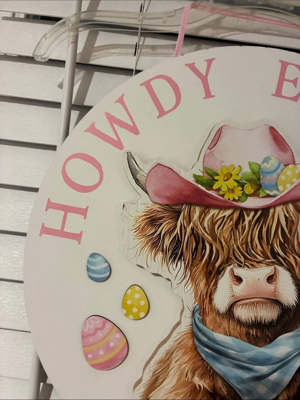 Hobby Lobby Pastel Pink & Blue 'Howdy Easter' Cow Wall Sign